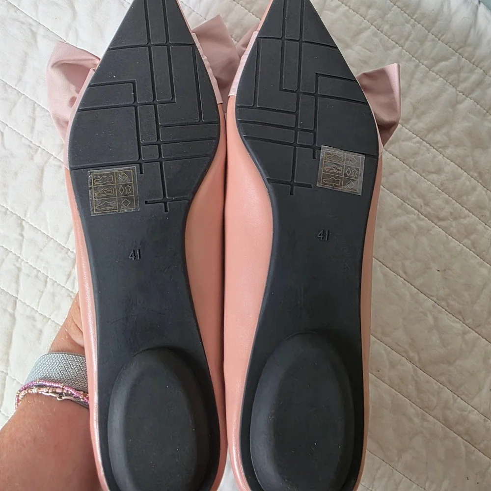 C.Paravano Pointed Toe Bow Ballet Flats Pink Leather Women 41 10 New